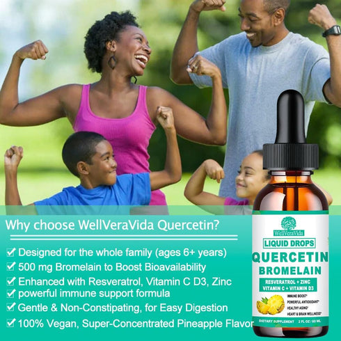 Quercetin with Bromelain Liquid Drops - 1000mg Quercetin & 500mg Bromelain, 7-in-1 Immune Complex for Respiratory Health