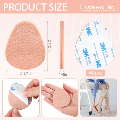 Jiuguva 60 Pack Metatarsal Foot Pads 0.25 Inch Thick Ball of Foot Cushions Adhesive Metatarsal Pads Soft Metatarsal Felt Pads for Women and Men Forefoot Support Pain Relief (Nude)