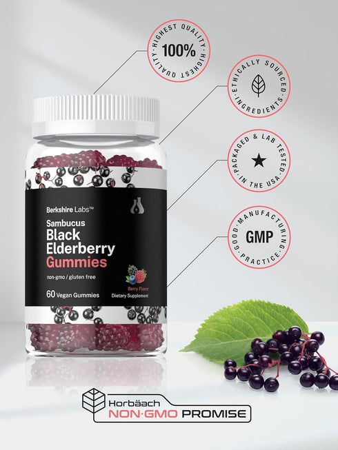 Horbaach Sambucus Black Elderberry Gummies | 60 Count | Vegan, Non-GMO, Gluten Free with Zinc and Vitamin C