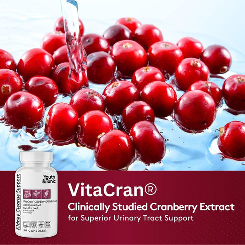 Youth & Tonic Kidney Cleanse & Detox Supplement with Cranberry Extract, Supports Urinary Tract Health, 30 Vegetarian