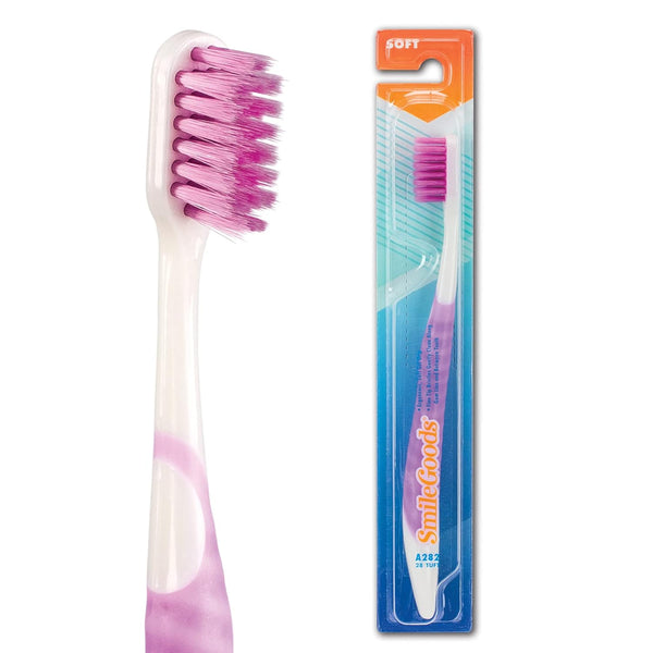 SmileGoods A282 Toothbrush, 28 Tuft, Soft Bristle, Individually Packaged, Assorted Colors, Bulk Pack of 72