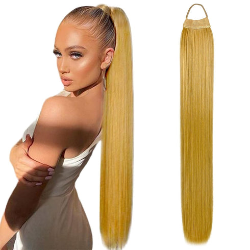 28inch Long Dark Blonde Ponytail Extension with Hair Tie - Yaki Straight Thick Braiding Hairpiece for Women (#15/18)