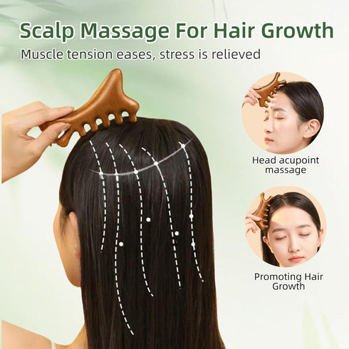 lyvantha 4-in-1 Sandalwood Gua Sha Tool - Valentines Day Gifts for Women, Mom, Wife, Girlfriend | Wooden Scalp & Face