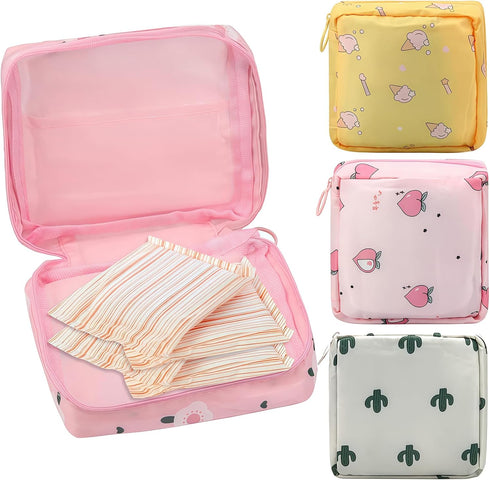 Happyupcity 3Pcs Sanitary Napkin Storage Bag Portable Oxford Nylon Period Pouch with Zipper