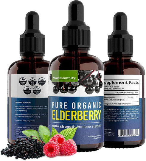 Organic Elderberry Syrup - 60 Day Supply Liquid Drops for Immune Support - Extra Strength (2 Pack)