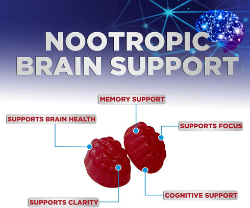 Brain Supplement Gummies for Memory & Focus Support - 60 Vegan Gummies with B6 B12, Phosphatidylserine, Nootropics