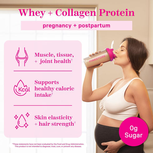 Pink Stork Pregnancy and Breastfeeding Protein Powder - 20 g Chocolate Whey and Collagen Protein - 15 Servings for