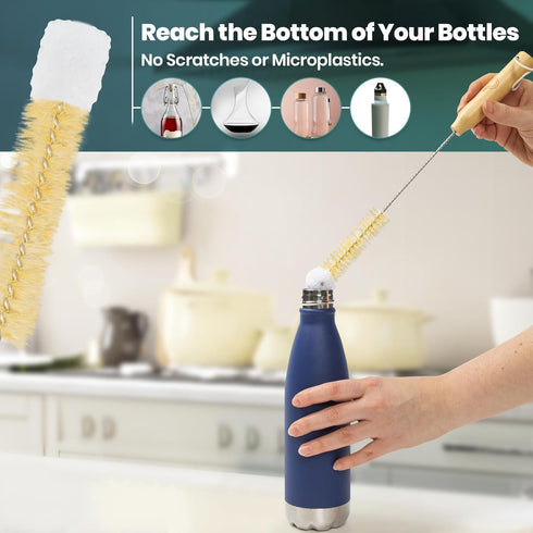 Bottle and Straw Brush Cleaning Set - Eco-Friendly Bamboo Bottle Brush, All in One Cleaning Set