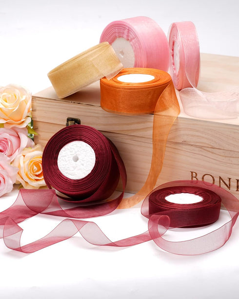 FAKILO Pink Organza Ribbon for Gift Wrapping, 2 Inch Shimmer Sheer Ribbon for Bouquet, Wedding, Christmas - 50 Yards
