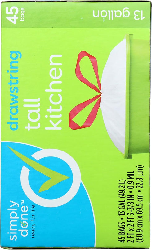 Simply Done 13 45 Count Tall Kitchen Bags, Drawstring, Gallon