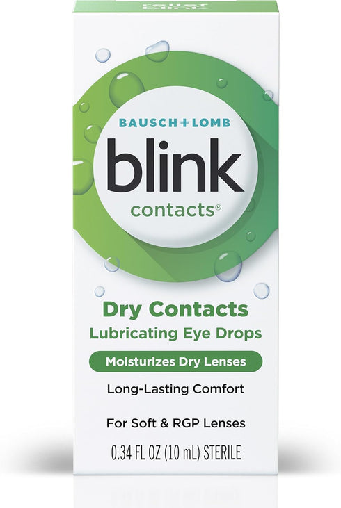 Blink Contacts Lubricating Eye Drops, 0.34 fl oz (10 mL), Pack of 3 for Eye Comfort