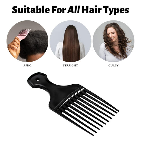 Plastic Hair Pick Comb, Wide Tooth Afro Lift Picks, Pack of 4 Combs for Styling and Detangling