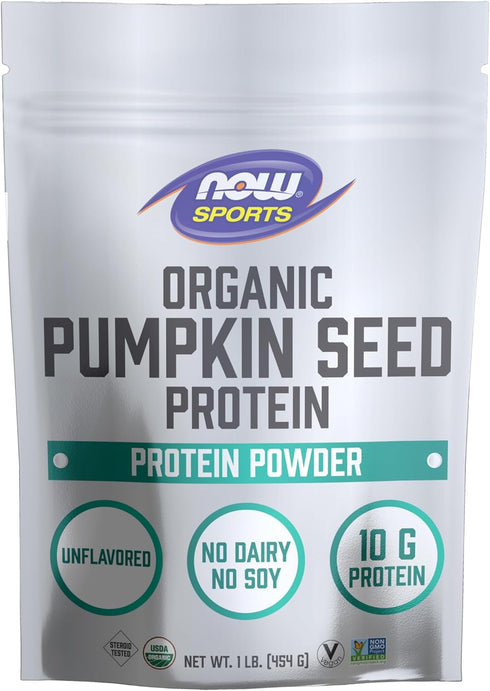 NOW Sports Nutrition Organic Pumpkin Seed Protein Powder, 10g Protein, Certified Non-GMO, Unflavored, 1-Pound