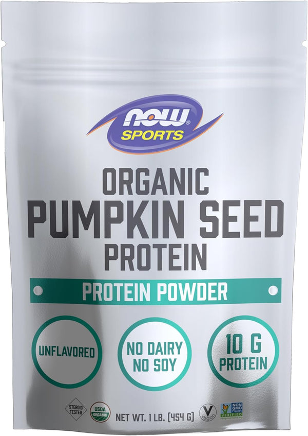 NOW Sports Nutrition Organic Pumpkin Seed Protein Powder, 10g Protein, Certified Non-GMO, Unflavored, 1-Pound