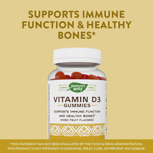 Nature's Way Vitamin D3 Gummies, 120 Gummies, Mixed Fruit Flavored, 2000 IU (50 mcg) per 2-gummy Serving, Supports