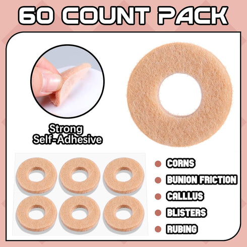 60 Pcs Felt Callus Cushions - Adhesive Foot Callus Pads for Bottom of Foot, Soft Foot Callous Cushions for Pain Relief
