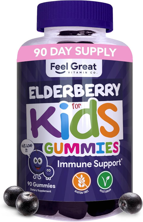 Feel Great Vitamin Co. Elderberry Gummies for Kids - Immune Support, 90 Gummies