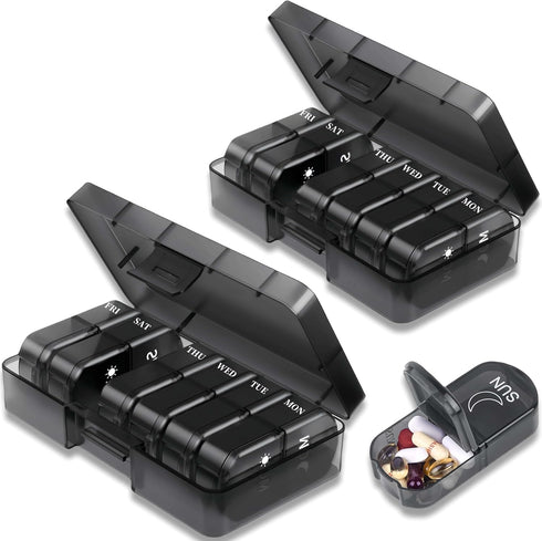 GyOnyx 2 Pack Weekly Pill Boxes and Organizer 2 Times a Day, Travel