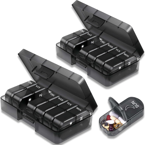 GyOnyx 2 Pack Weekly Pill Boxes and Organizer 2 Times a Day, Travel