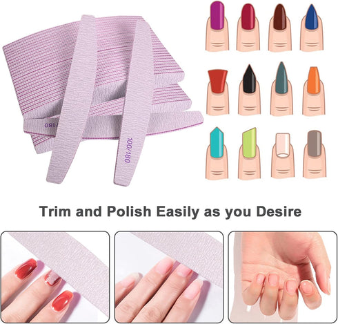 Nail Files (50 Pcs), 100/180 Grit Emery Board Bulk for Acrylic and Natural Nails, Double Sided