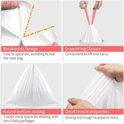 KONE Small Trash Bags | 192 Count | 4 Gallon Drawstring | Extra Thick Garbage Bags | Plastic Liners