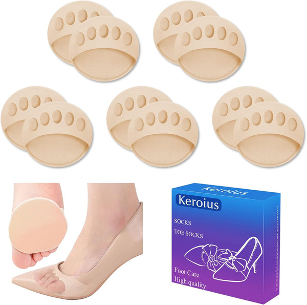 5Pairs Invisible Breathable Honeycomb Fabric Ball of Foot Pads, Soft Metatarsal Cushions for Pain Relief, Reusable