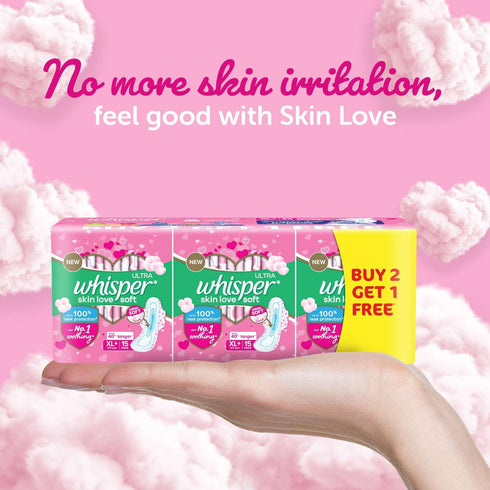WHISPER 45 31.7 cm Ultra Skinlove Sanitary Pads for Women | Thin XL+ Pads | Cottony Soft Top Sheet | Irritation Free |