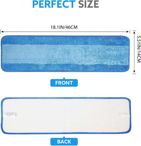 6 Pack Microfiber Cleaning Pads - Compatible with Bona Mop, 18 Inch Replaceable Mop Pad Refill, Washable & Reusable Blue