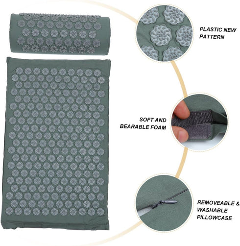 STAHAD Set Acupressure Massage Mat and Pillow with Non-Slip Surface, Relief Yoga Exercise Mat for Back and Neck