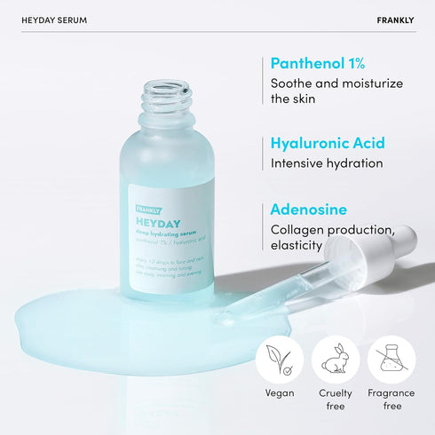 Frankly Heyday Serum - Deep Moisture & Radiance Boost with Panthenol & Hyaluronic Acid, 1.01 fl. oz