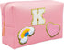 Personalized Initial Preppy Makeup Bag Set, Monogram Waterproof Travel Cosmetic Bag for Women