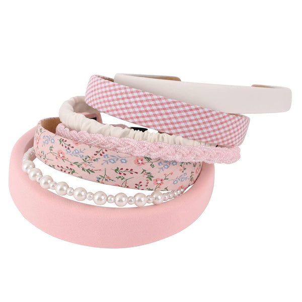 Pearl Headband for Women, Floral Padded Vintage Wide Headband, Bandana Hair Accessories (Pink)