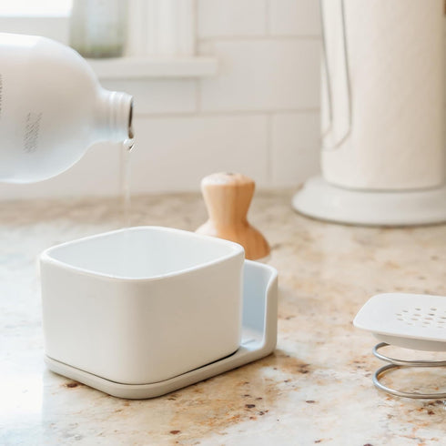 Set Counter Full Circle Bubble Up Combo Family Safe, Formaldehyde-Free Gray Ceramic Soap Dish with Plant-Based Sponge