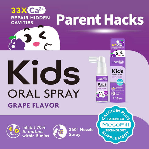 LAB52 Kids Oral Spray, Toddler Toothpaste Helper for Cavity Repair, Fluoride Free, Xylitol Grape Flavor