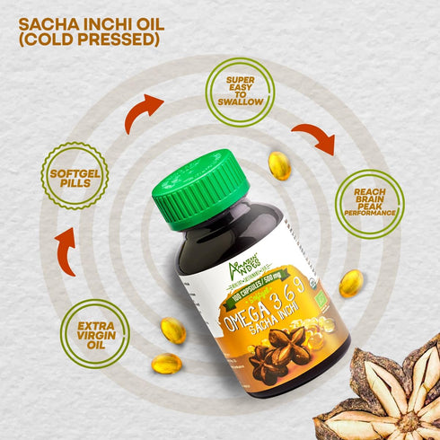 Amazon Andes Sacha Inchi Oil Capsules, 100 Softgel Pills (500mg) - Vegan, Non-GMO, Gluten Free, Healthier Source of