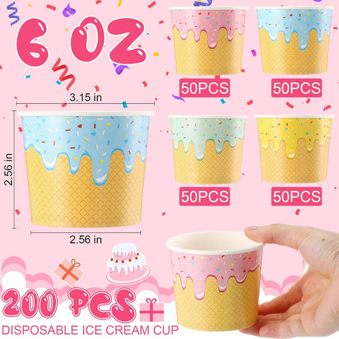 Ninehaoou 200 Summer (6 oz) Pcs Ice Cream Cups Bulk Paper Disposable Dessert Bowls Ice Cream Bowls Paper Dessert Cups