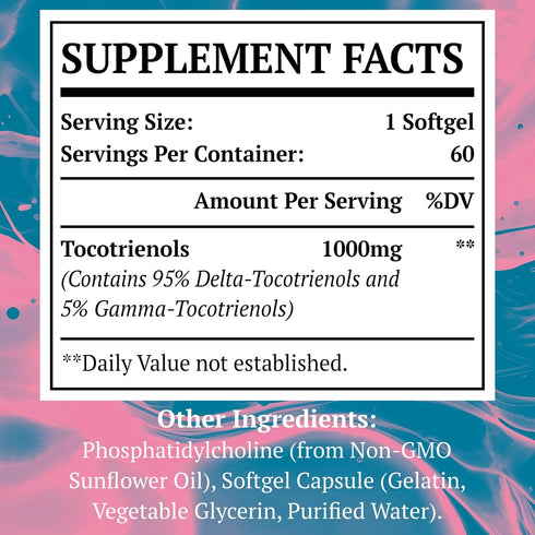 Liposomal Tocotrienols Supplement 1000mg - Vitamin E Advanced Formula with 60 Softgels (2 Bottles)