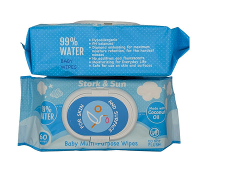 Stork and Sun Baby Wipes Unscented PFAS Free Extra Thick 8x7 | 1 Wipe Per