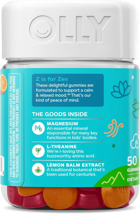 Gummy, 25 50 Count (Packaging OLLY Kids Chillax For a Calm and Relaxed Mood*, Magnesium, L-Theanine, Lemon Balm