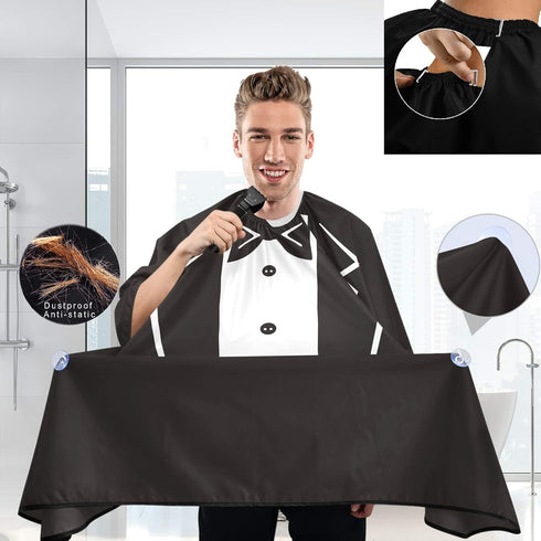 visesunny Tuxedo Barber Cape with Black Bow Tie, Anti-Static Hair Cutting Cape, Water-Resistant