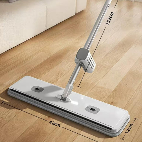 YIMCABDG 4 61" Hands Free Microfiber Mop with Washable Pads, Stainless Steel Handle, Efficient Flat Mop for All Hard