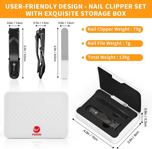 Nail Clippers for Men and Women - Heavy Duty No Splash Ultra Sharp Fingernail and Toenail Clippers with Nano Nail File