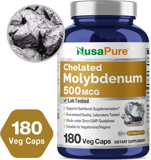 NusaPure Chelated Molybdenum, 500 mcg, 180 Vegetarian Caps, Vegan, Non-GMO