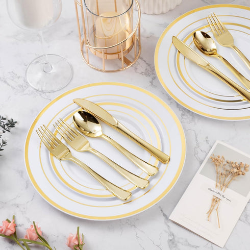 60PCS Gold Plastic Silverware, Heavy Duty Disposable Cutlery Set of 30 Gold Forks, 15 Spoons, 15 Knives for Parties