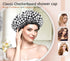 mikimini Shower Cap for Women and Girls | Elegant Chessboard Design, Double-layer Waterproof, Reusable, Medium