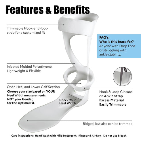 BraceOn AFO Swedish Drop Foot Stabilizer for Walking, Foot Drop Braces for Men, AFO Brace & Foot Boot for Injured Foot,