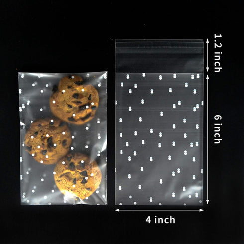 Cookie Bags, 200 Pcs 4 x 6 Self Adhesive Cellophane Treat Bags, Clear Plastic Bags for Party Gift Giving Bakery