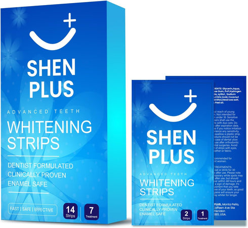 Shen Plus 7 14 Teeth Whitening Strips Enamel-Safe, Non-Slip Dry Treatments Helps Remove Deep Stain with Coconut, Sage