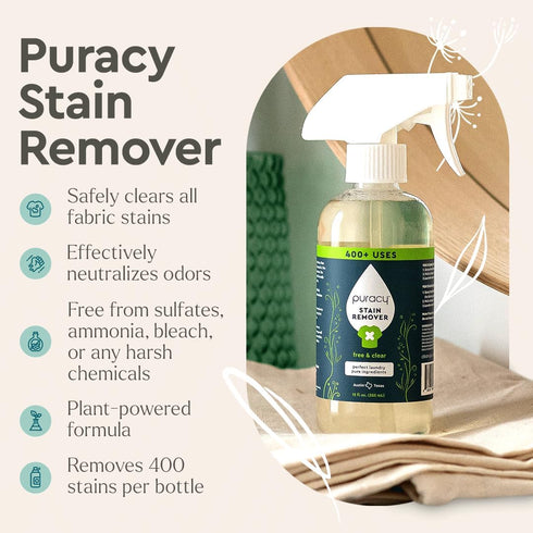 Puracy Stain Remover Cleaning Spray Natural Travel Stain Remover for Clothes Enzyme-Powered 12 oz