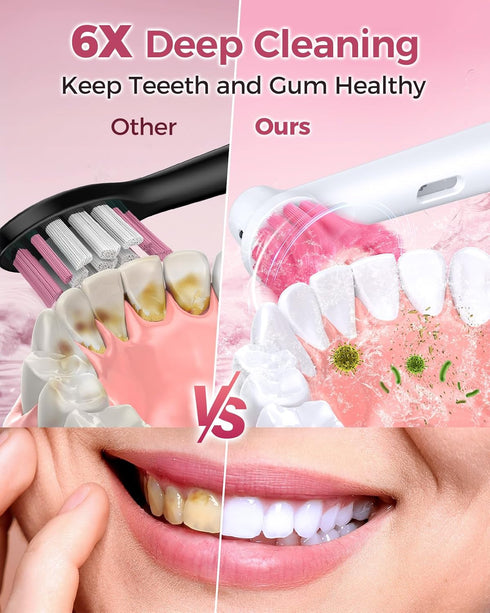Rotating Electric Toothbrush for Adults with 8 Brush Heads, Deep Clean Rechargeable with 4 Modes, Pink